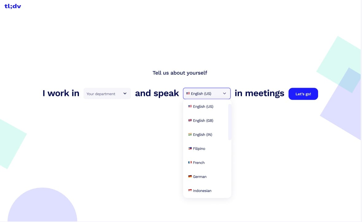 Select a language on tl;dv
