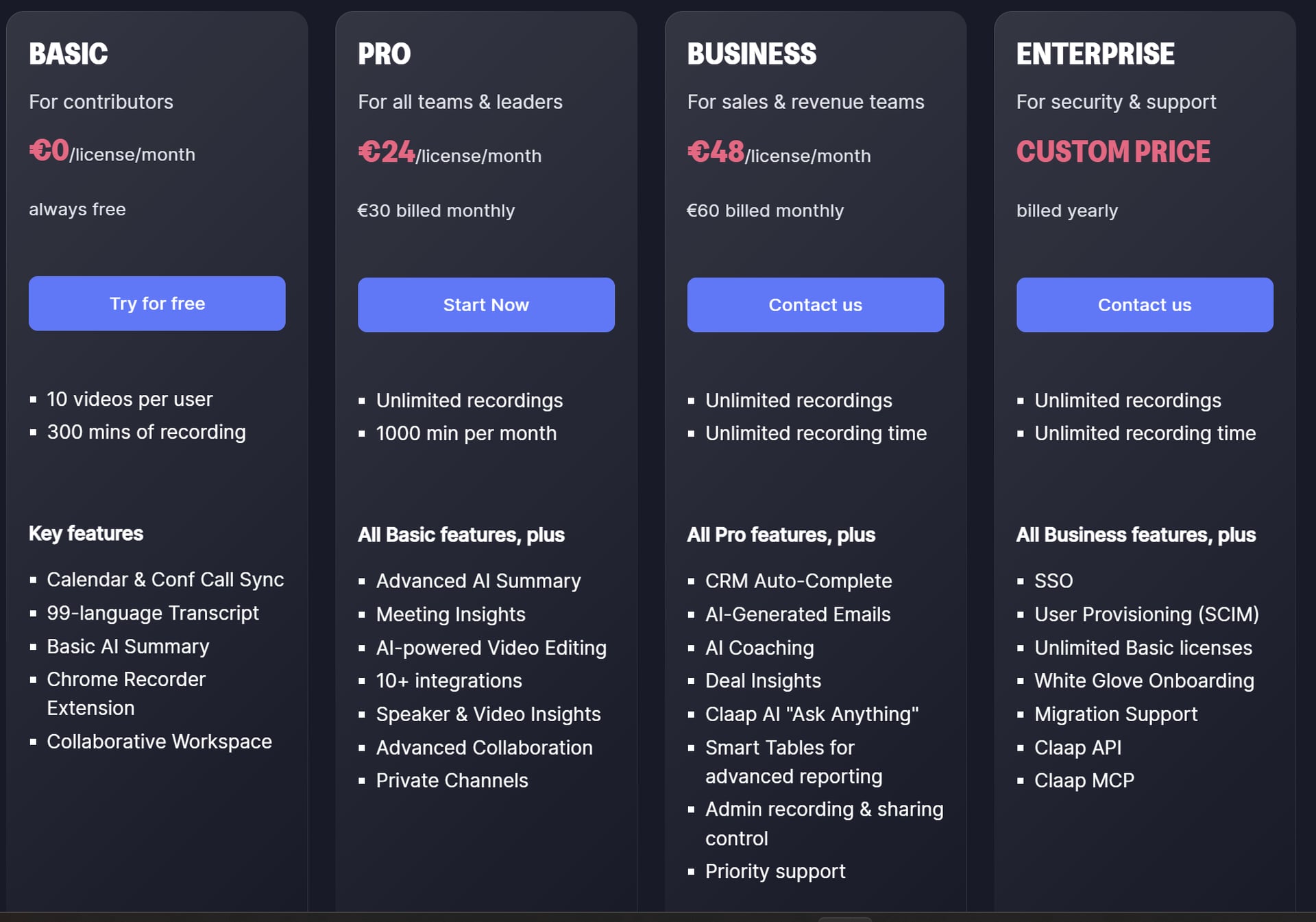 Claap's pricing: how much does it cost?