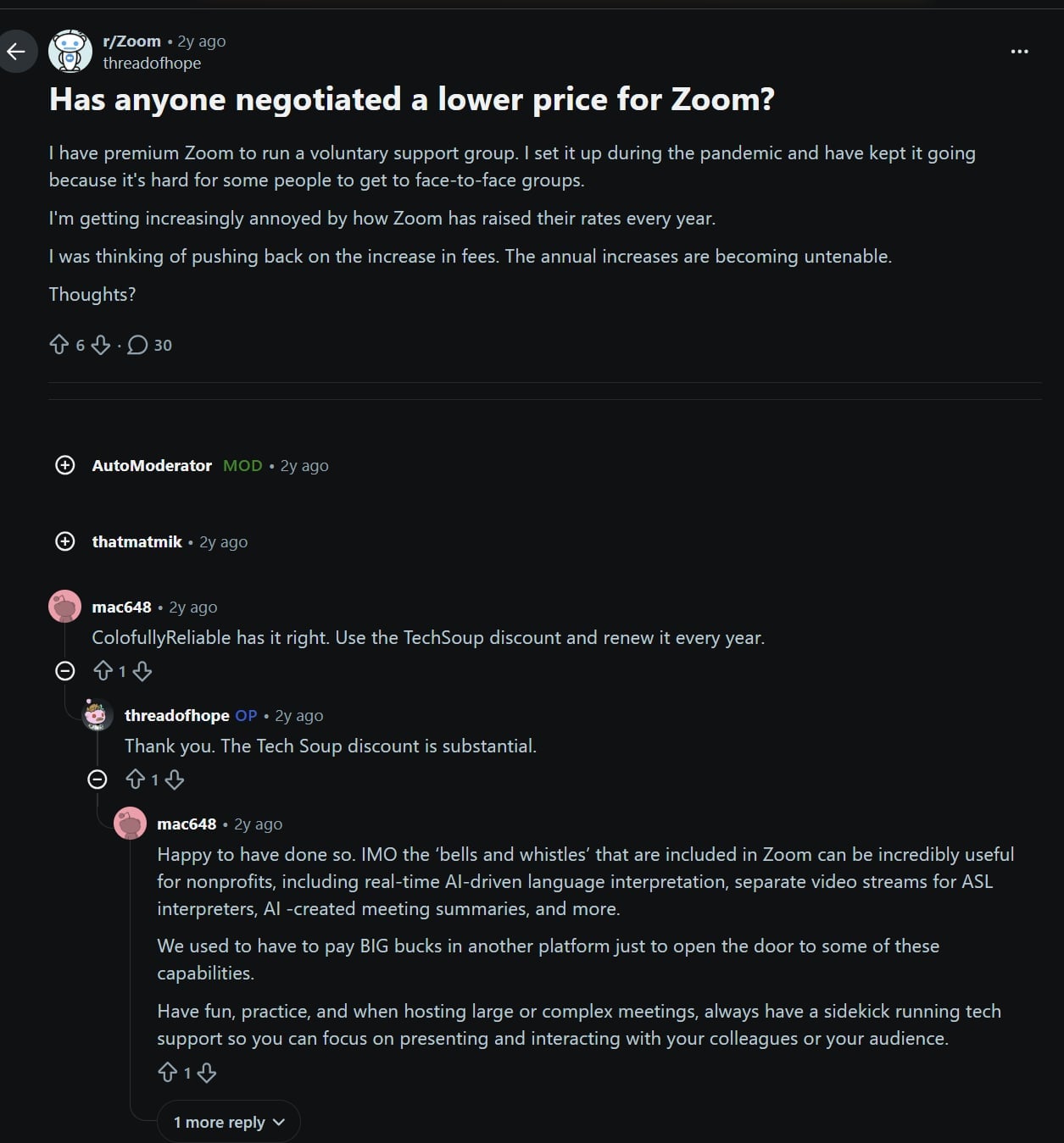 A Reddit thread about negotiating with Zoom