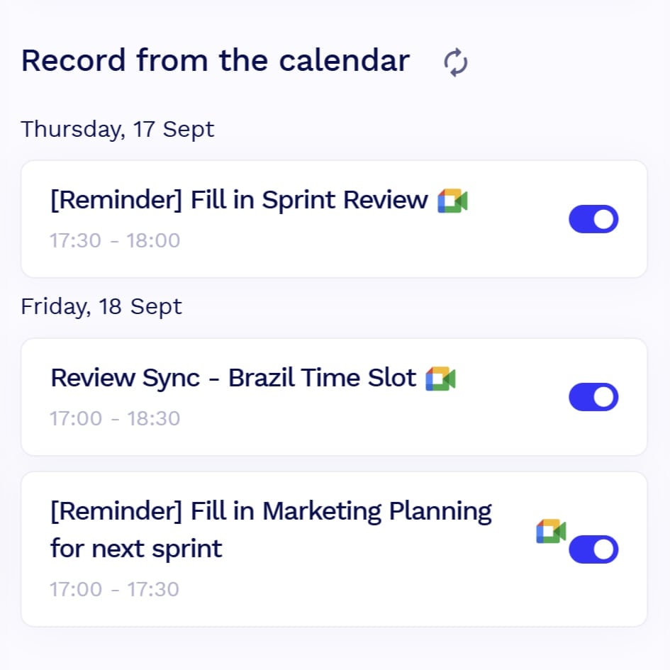 tl;dv records from calendar.