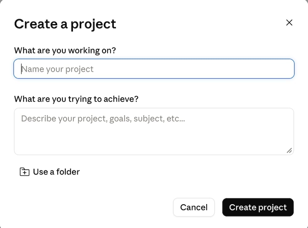 Claude Projects The create dialog as of 31 July 2026