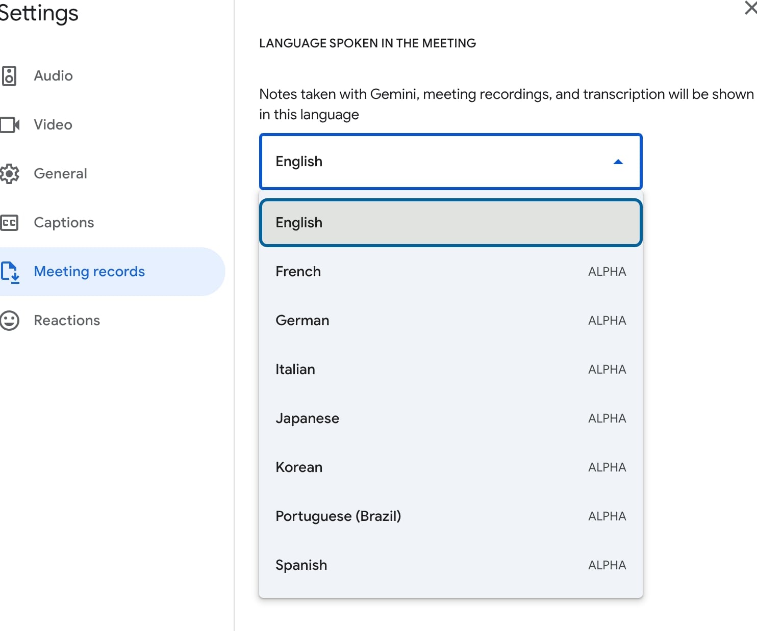 Gemini in other languages is currently in Alpha