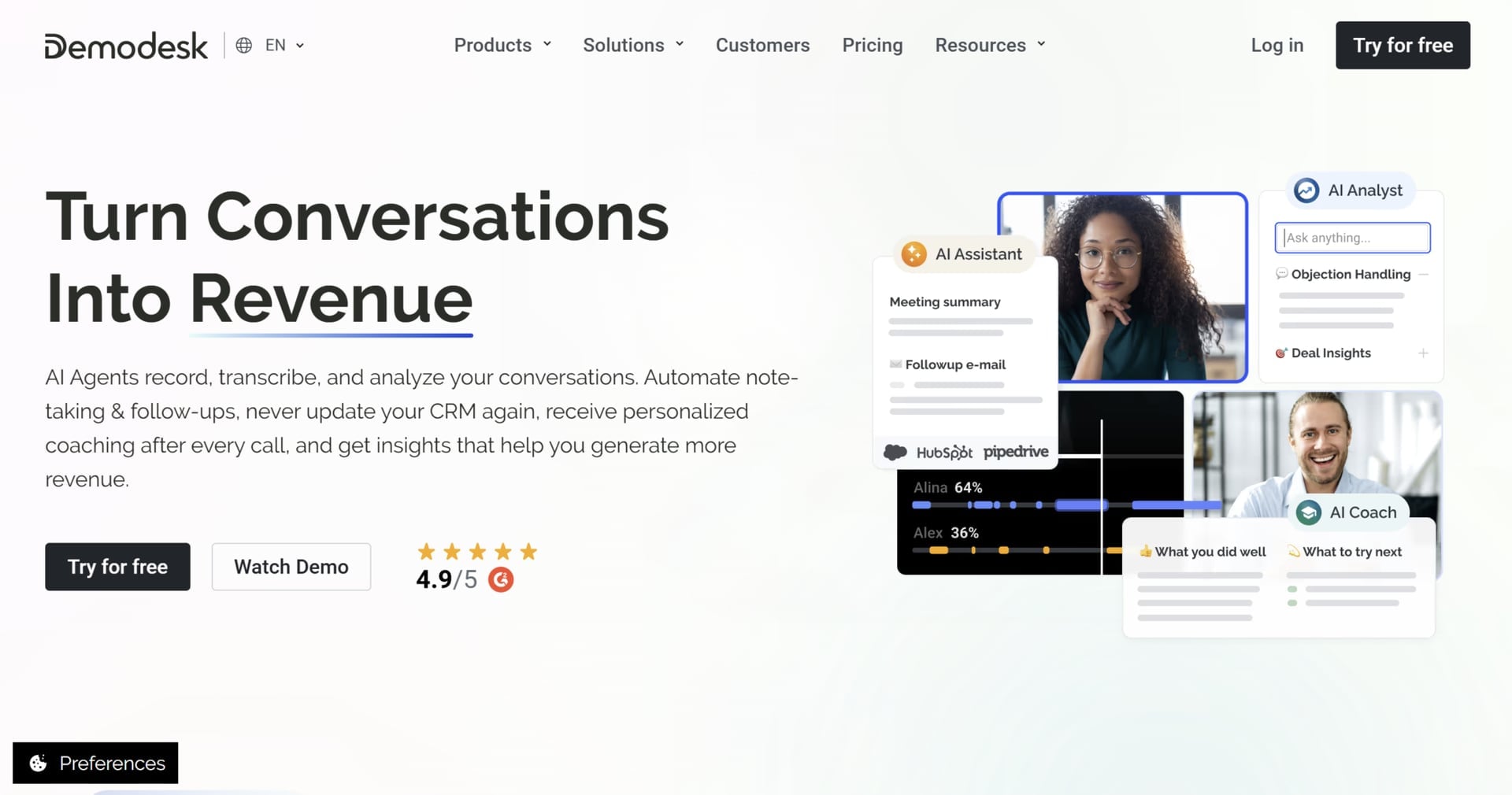 Demodesk homepage in July 2025