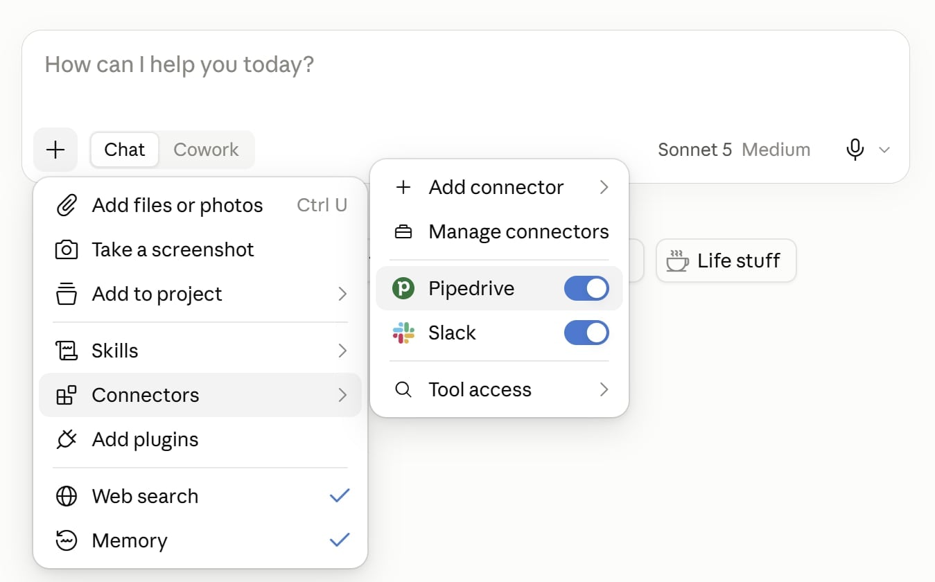 Pipedrive is connected to Claude.