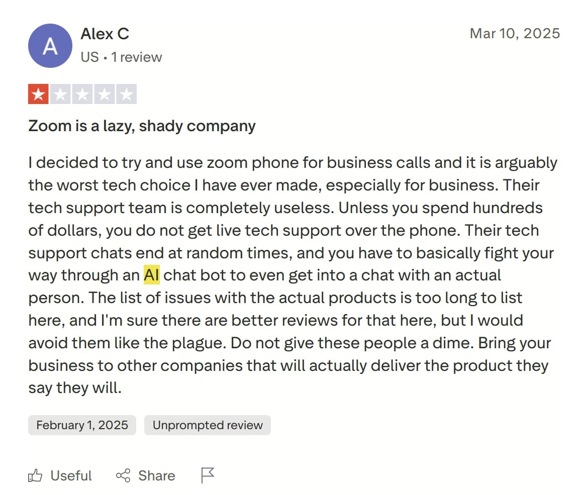 Zoom's poor customer service reviews #2