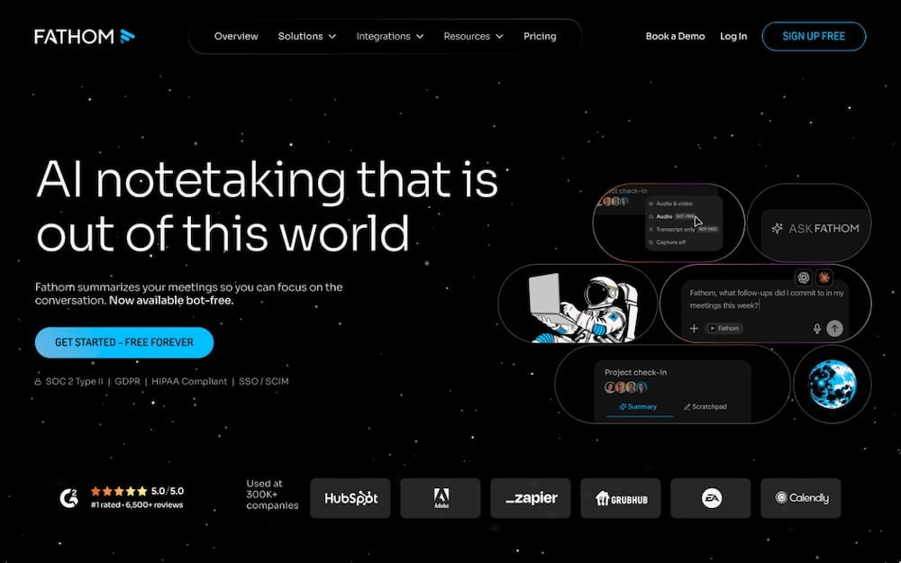 Fathom homepage, October 2026: "AI notetaking that is out of this world"