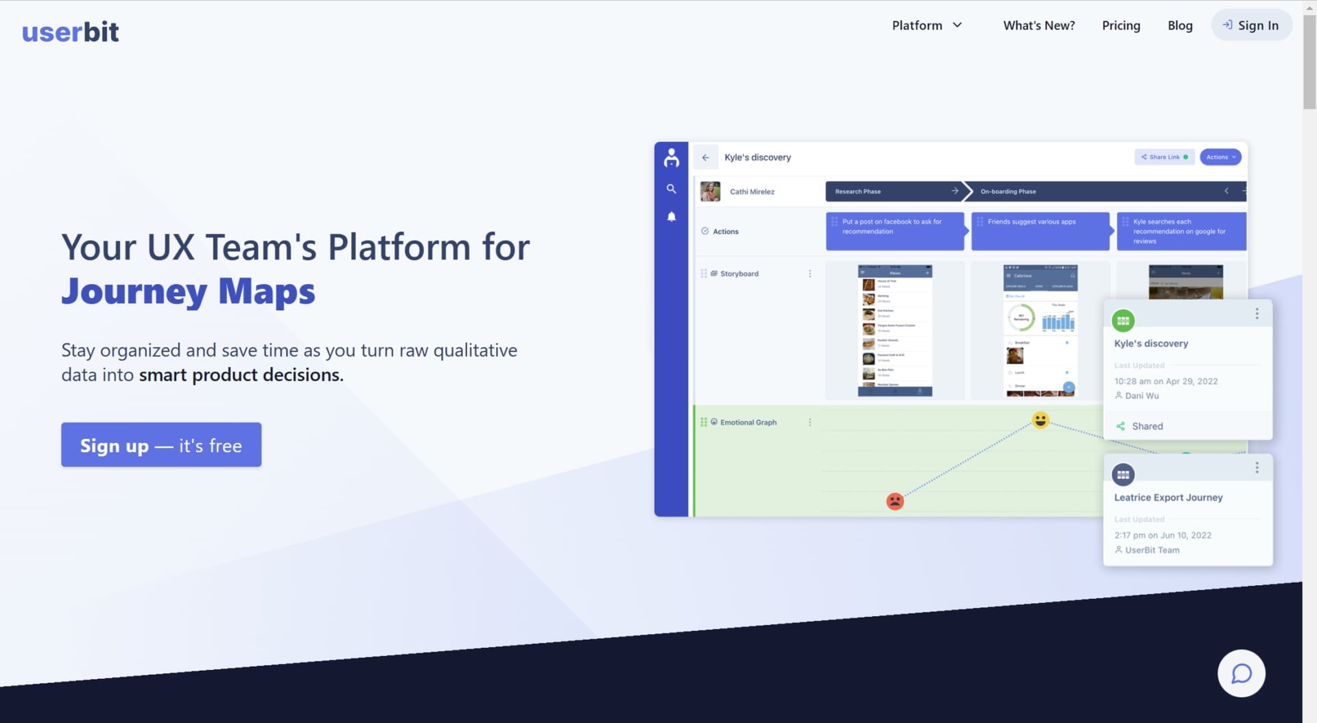 Página inicial do UserBit, um concorrente do Dovetail com foco nos usuários