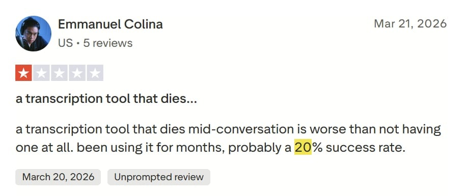 Jeden z recenzentów serwisu TrustPilot twierdzi, że aplikacja Cluely okazała się przydatna tylko w 20% przypadków.