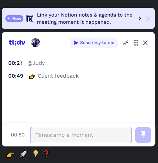 tl;dv live meeting interface