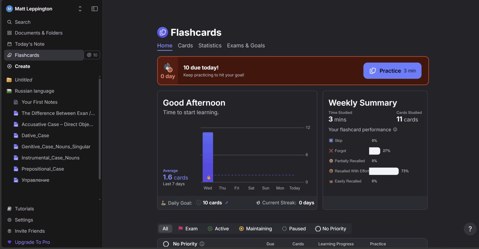 RemNote's gamification has stats and charts that make it fun to learn.