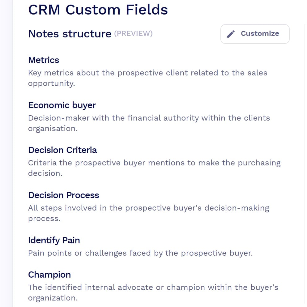 CRM custom fields in tl;dv