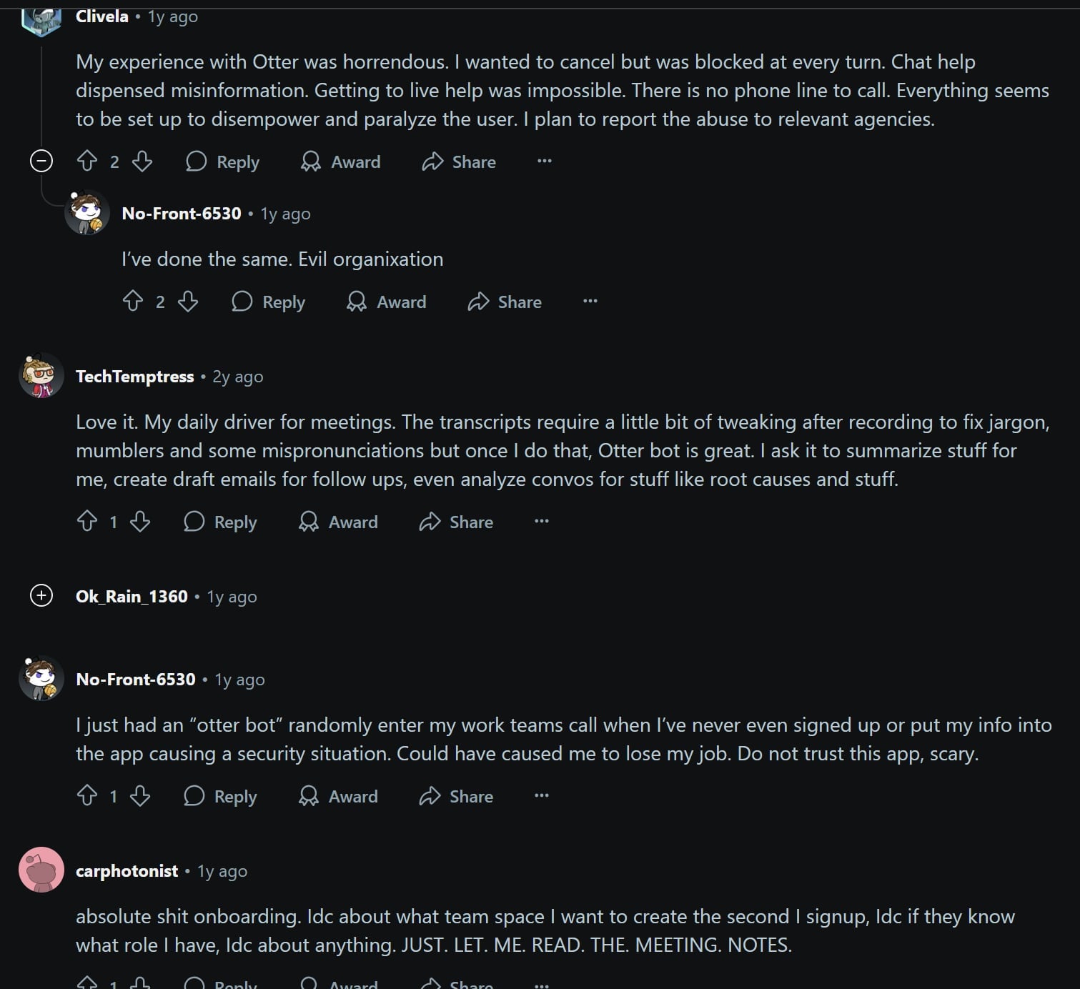 La opinión de Reddit sobre Otter.ai