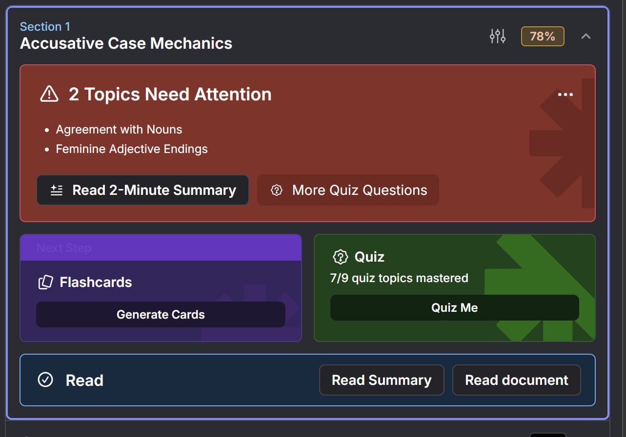 RemNote's dashboard warns you that there are urgent things that need your attention.