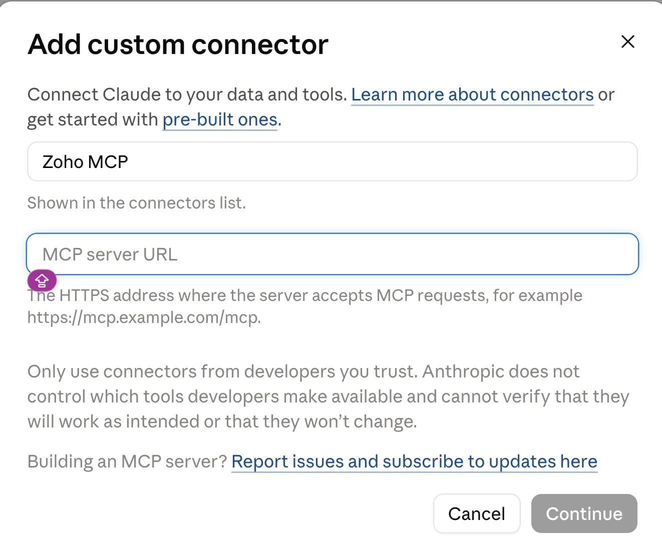 Zoho MCP connector