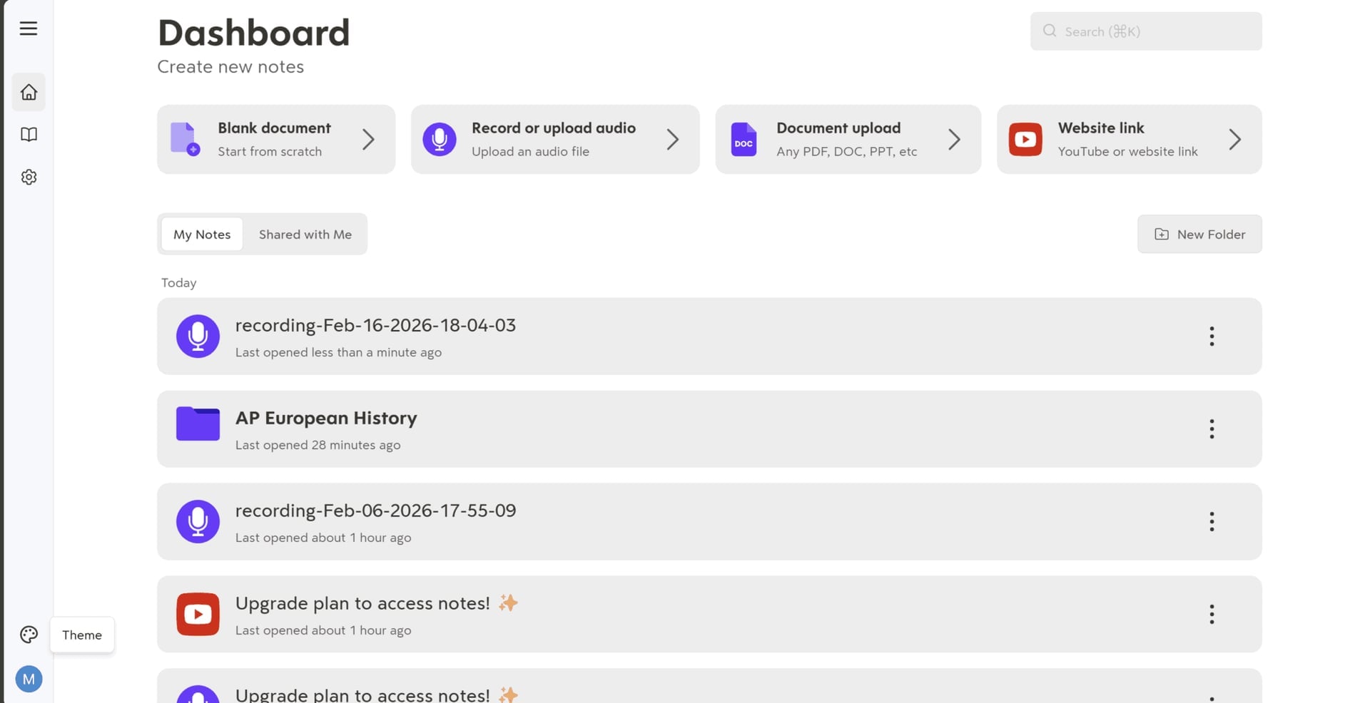 Turbo AI light mode dashboard interface showing a clean and organized layout for study materials.