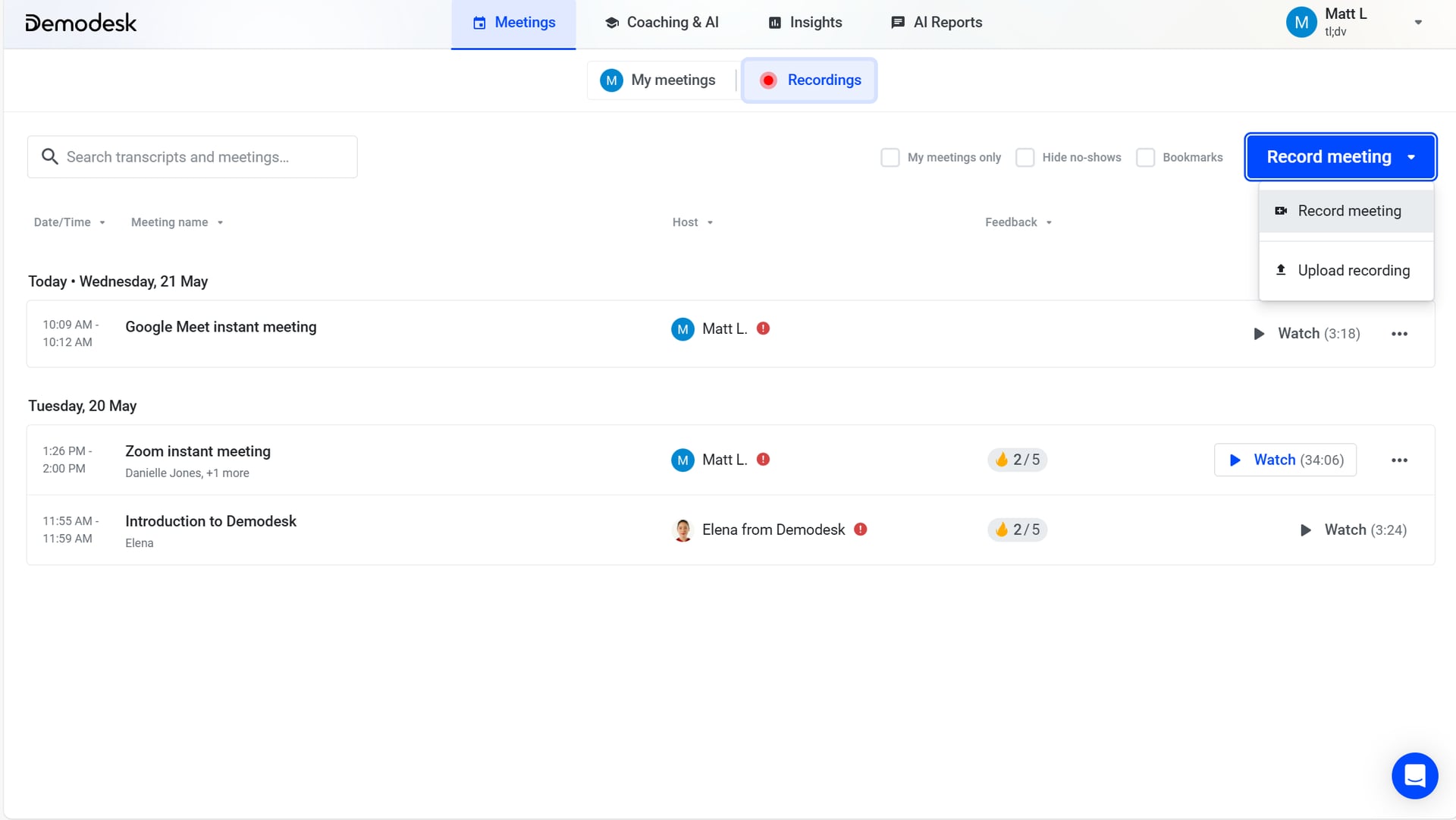 Demodesk: how to record a meeting