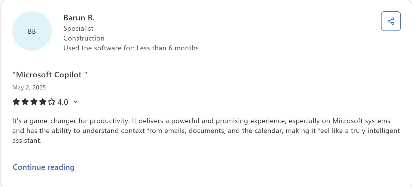 Capterra 4 star review of Copilot.