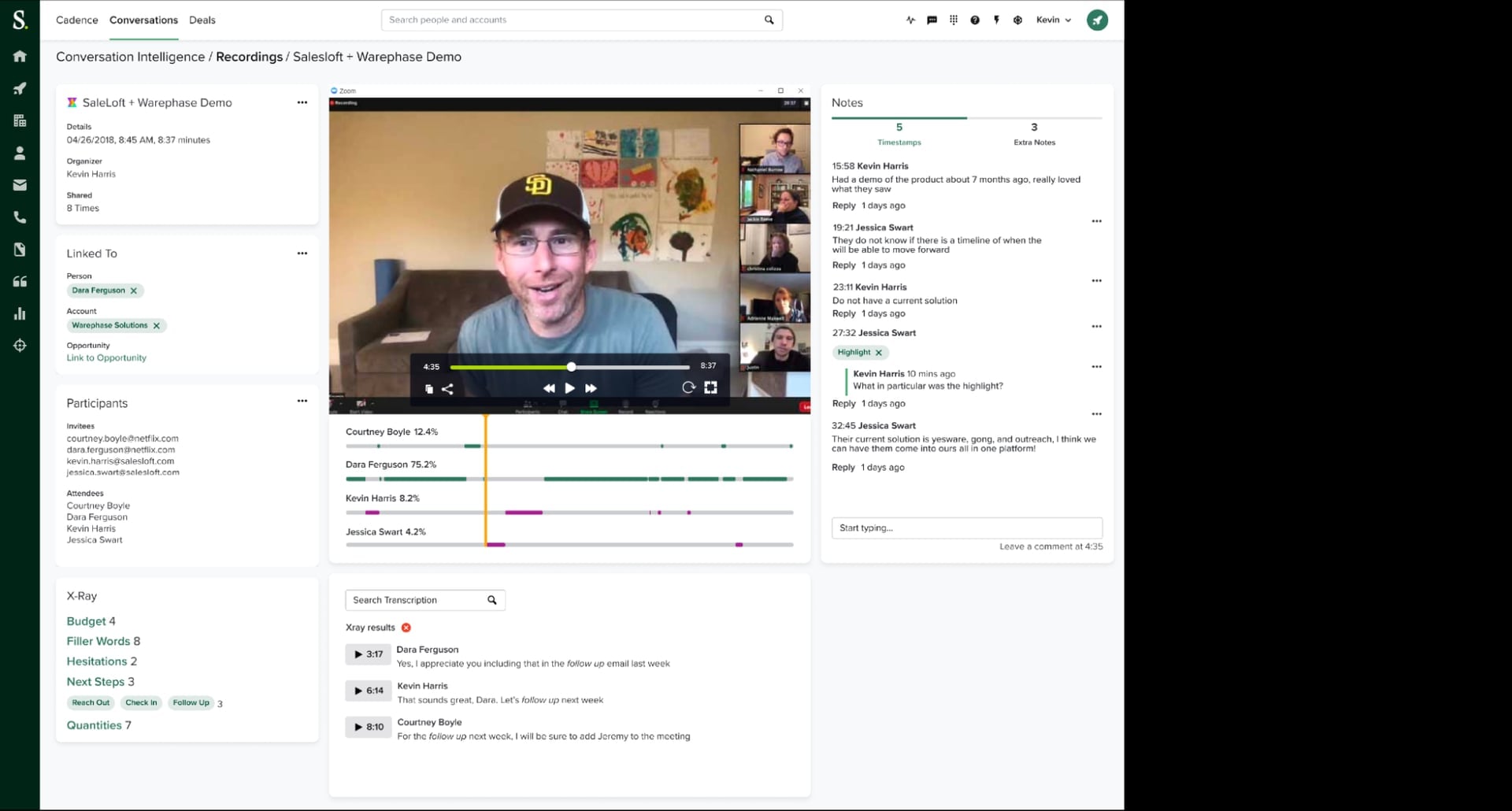 Gravação e transcrição do Salesloft
