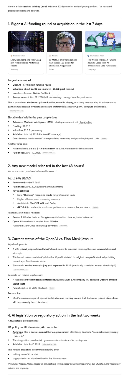 ChatGPT's real-time search output part 1, showing its clean, numbered format and source citations at the top.