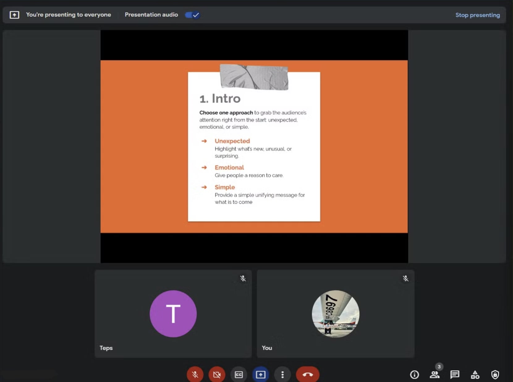 Google Meet screen share example