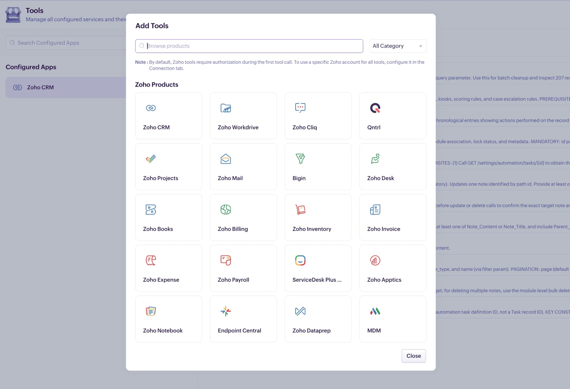 Zoho MCP tools