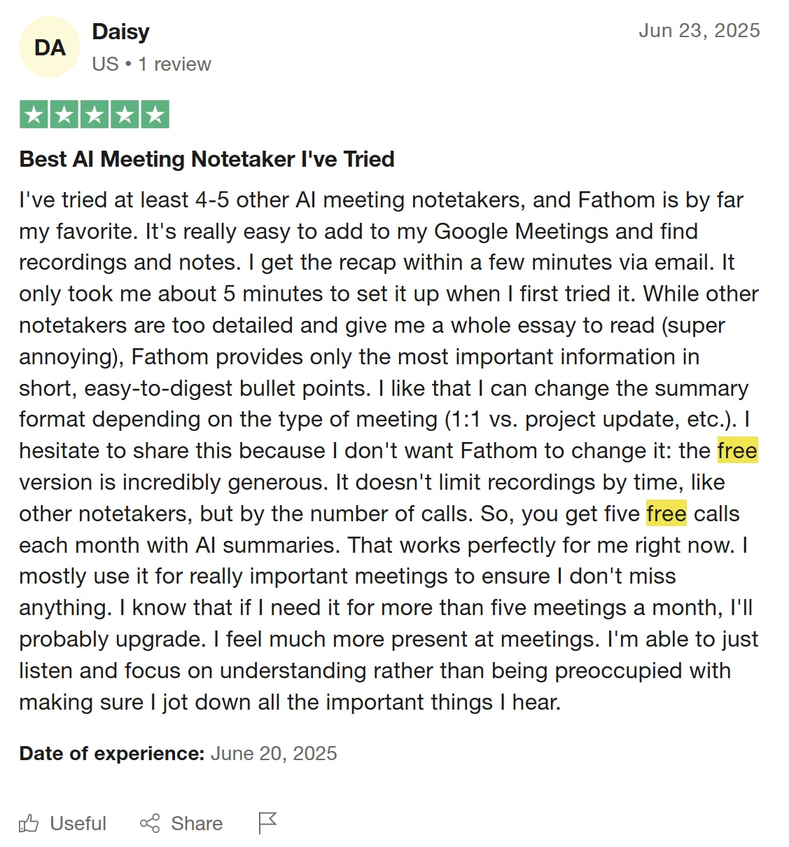 Daisy's 5 star TrustPilot review