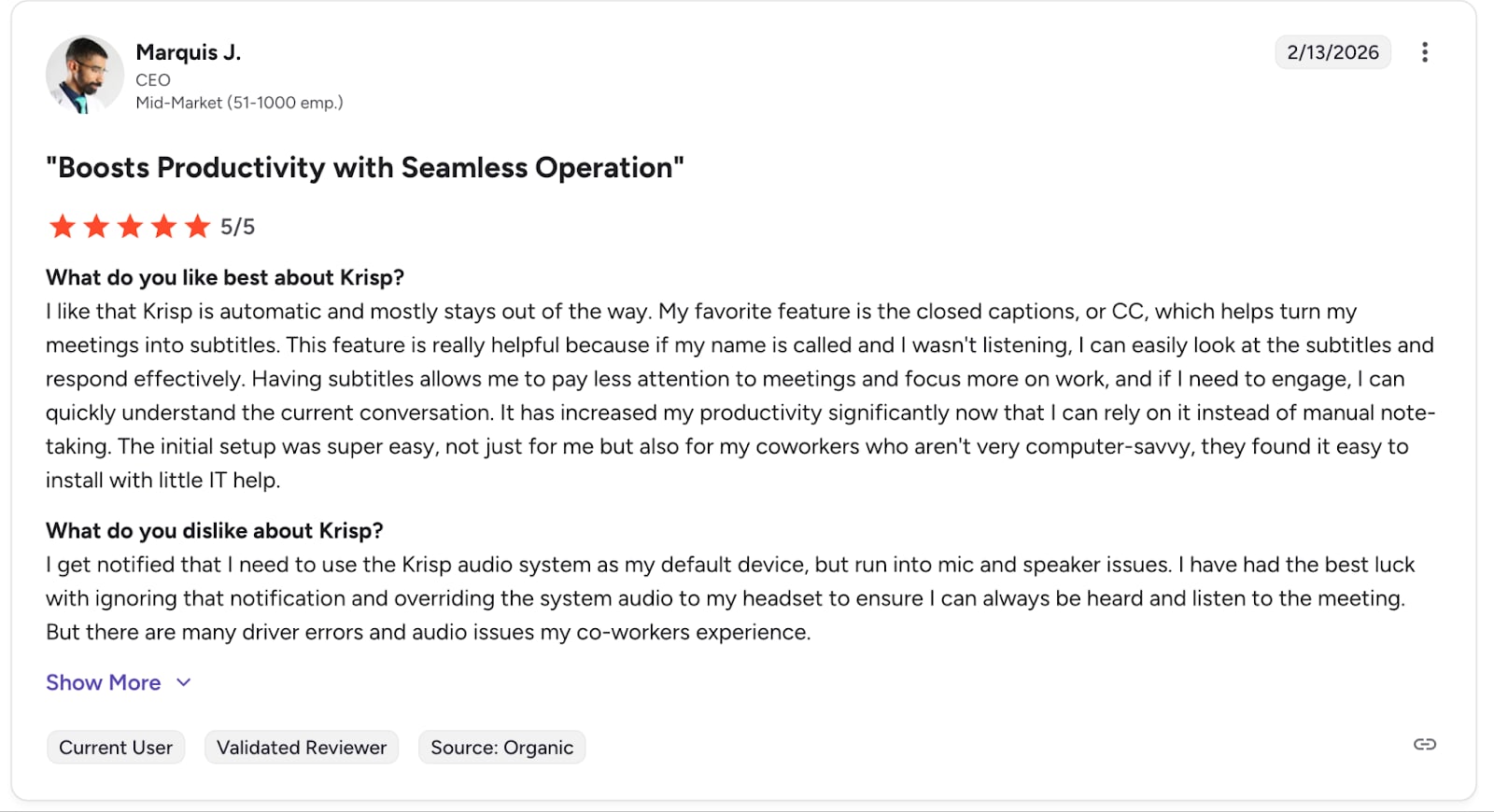 krisp G2 review from a CEO in 2026