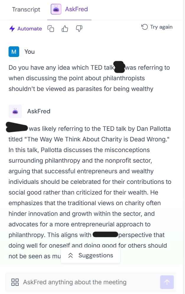I asked Fred about an unnamed TED talk