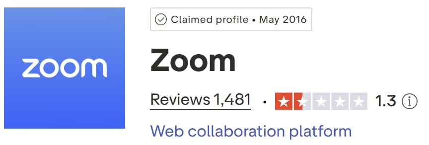 TrustPilot reviews of Zoom.