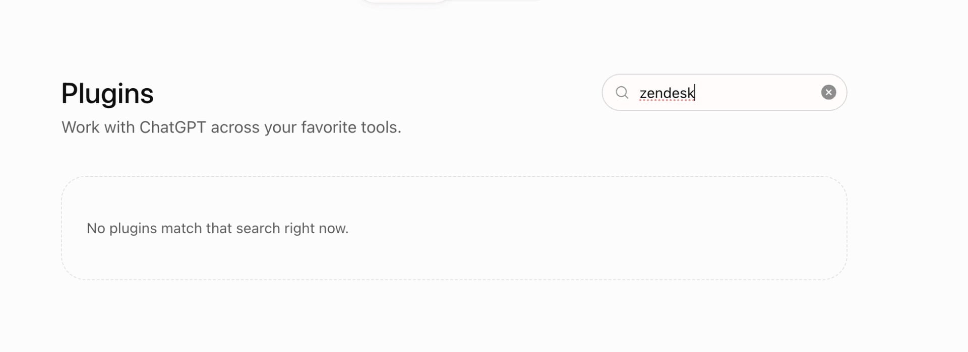 ChatGPT plugin directory search for Zendesk returning no results