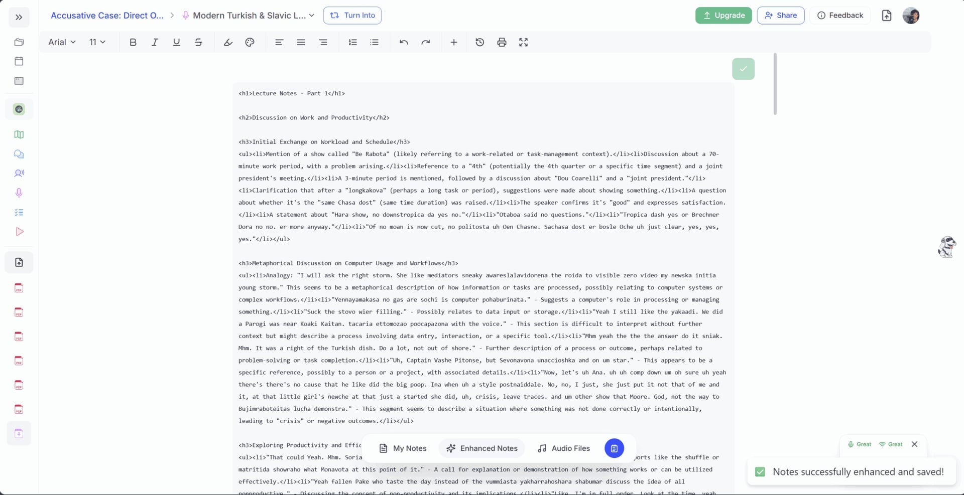 A screenshot of StudyFetch's Enhanced Notes feature, but the notes are broken and the markdown shows in the answer.