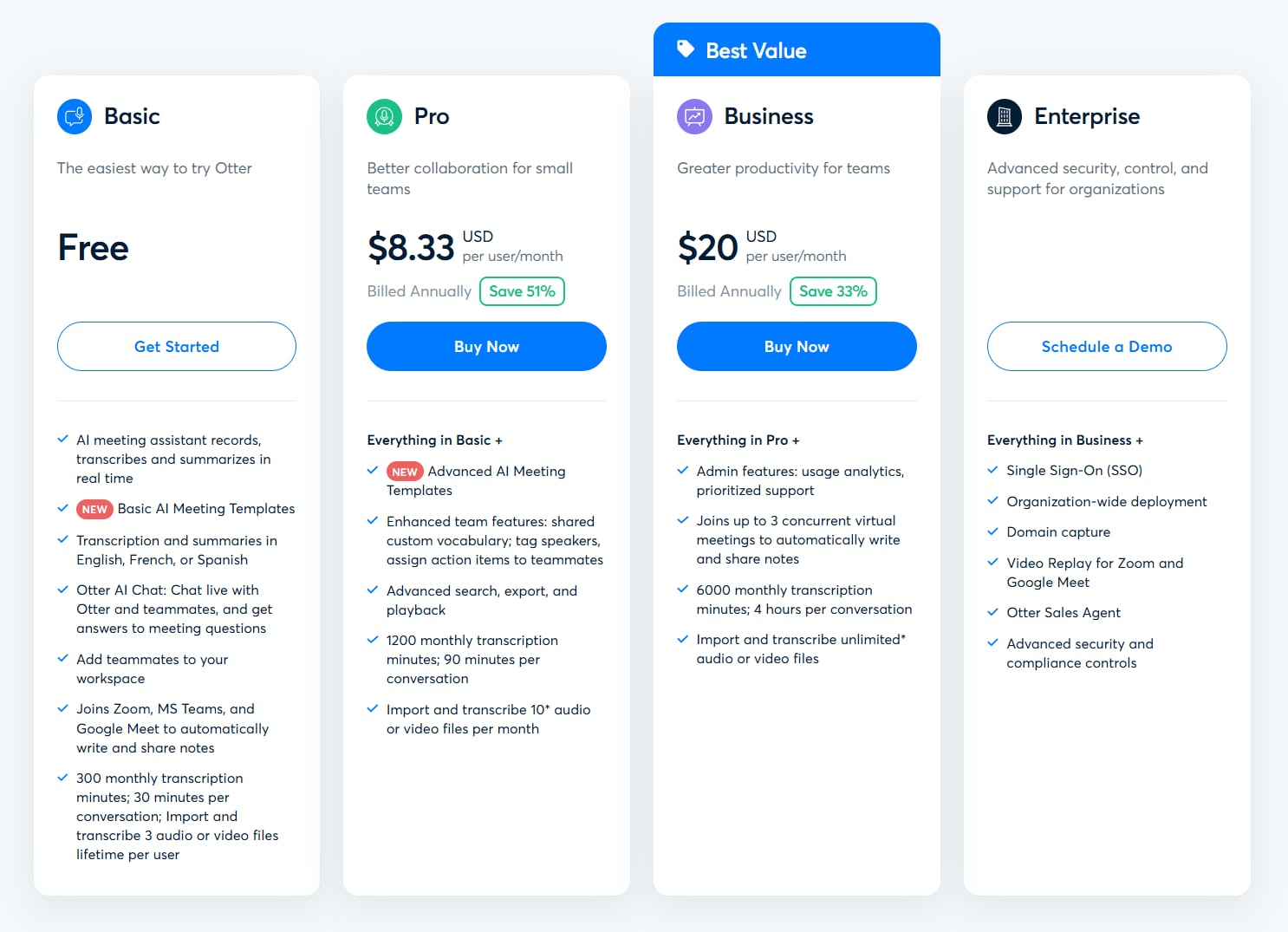 Otter's pricing plans