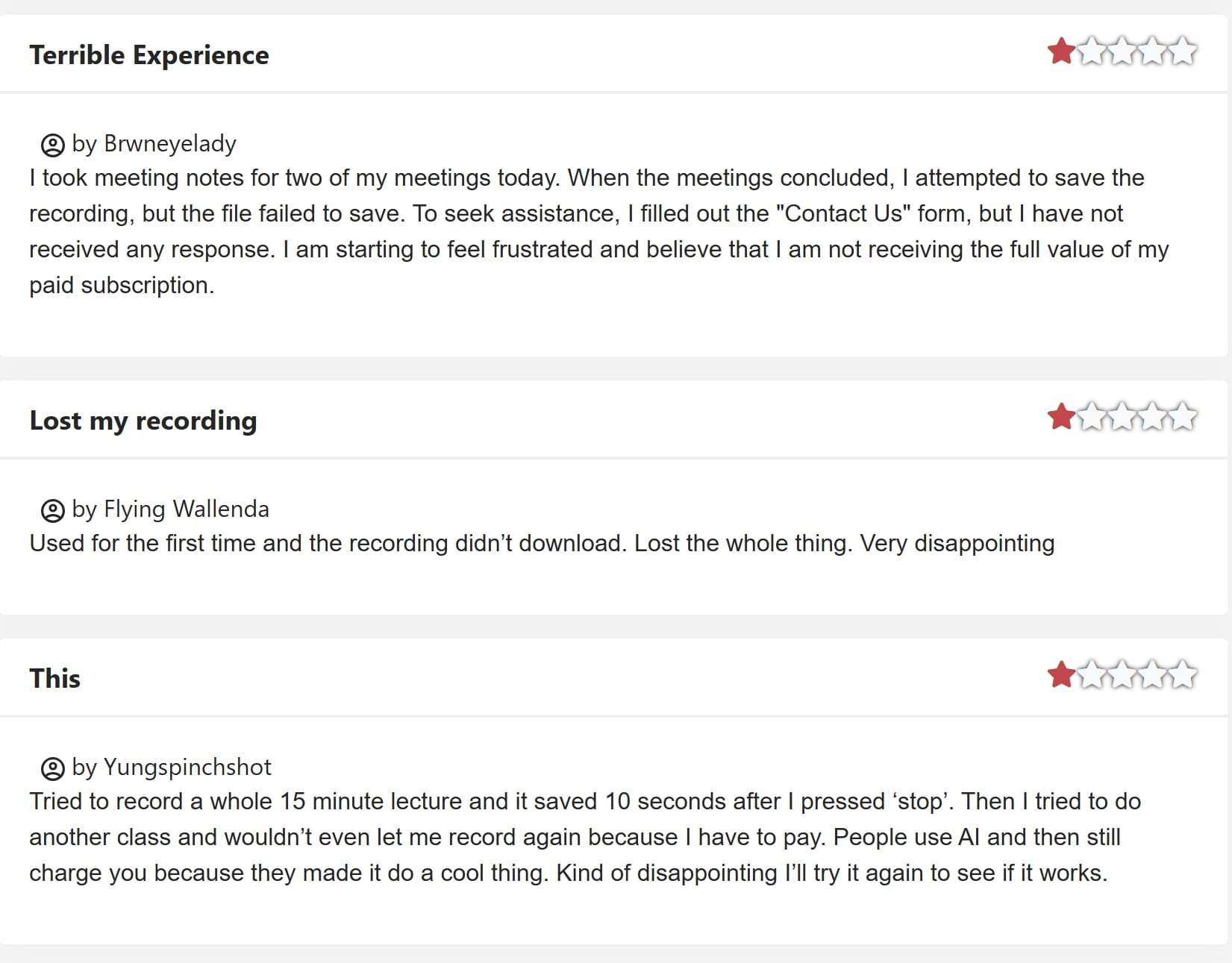JustUseApp's negative user reviews of Coconote.