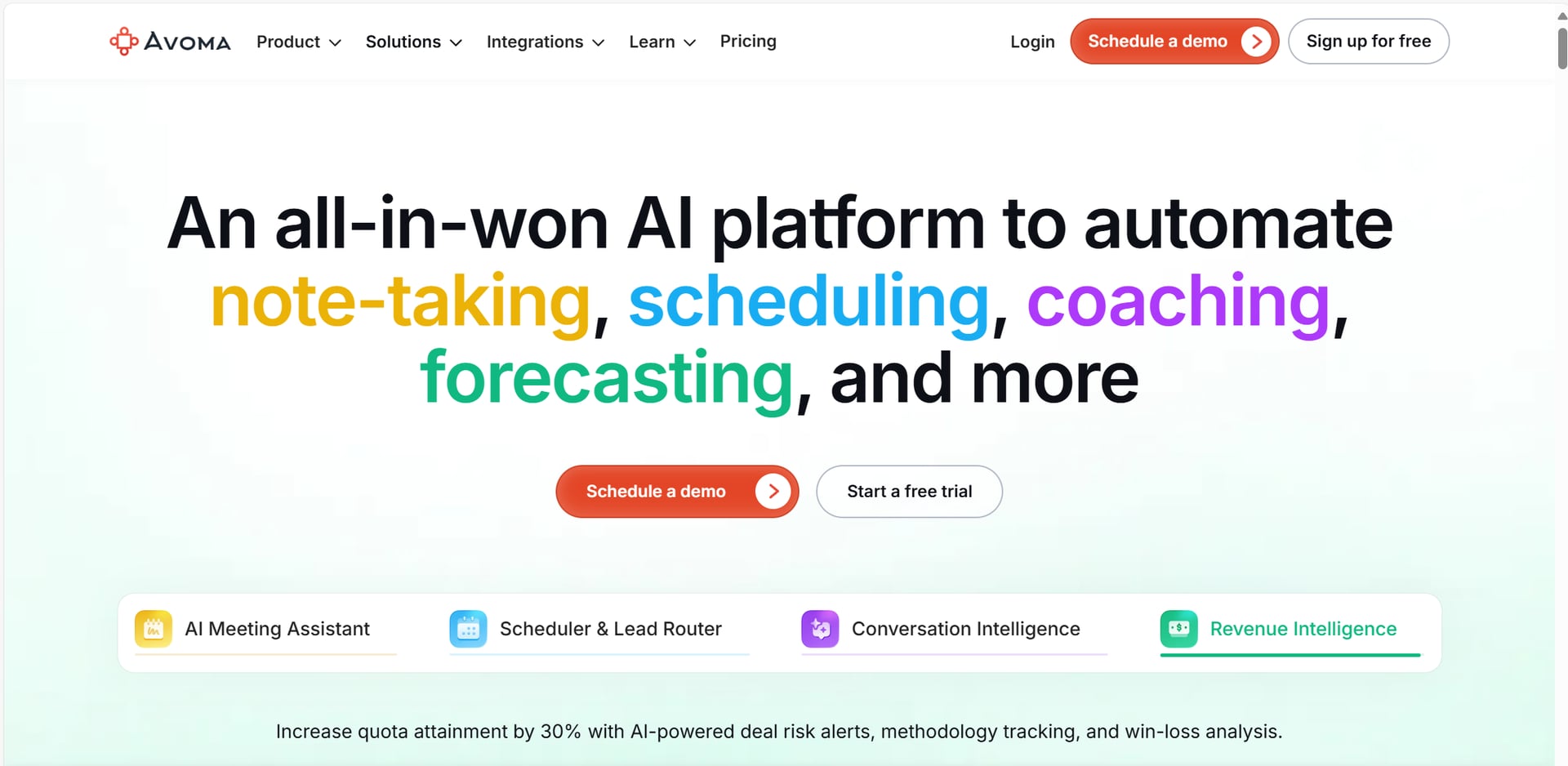 Avoma's new homepage May 2025