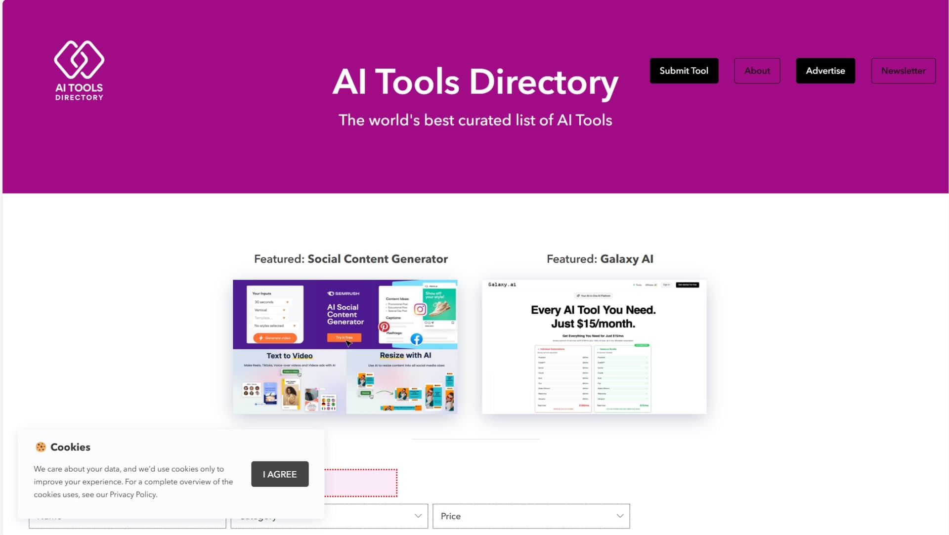 AI Tools Directory homepage