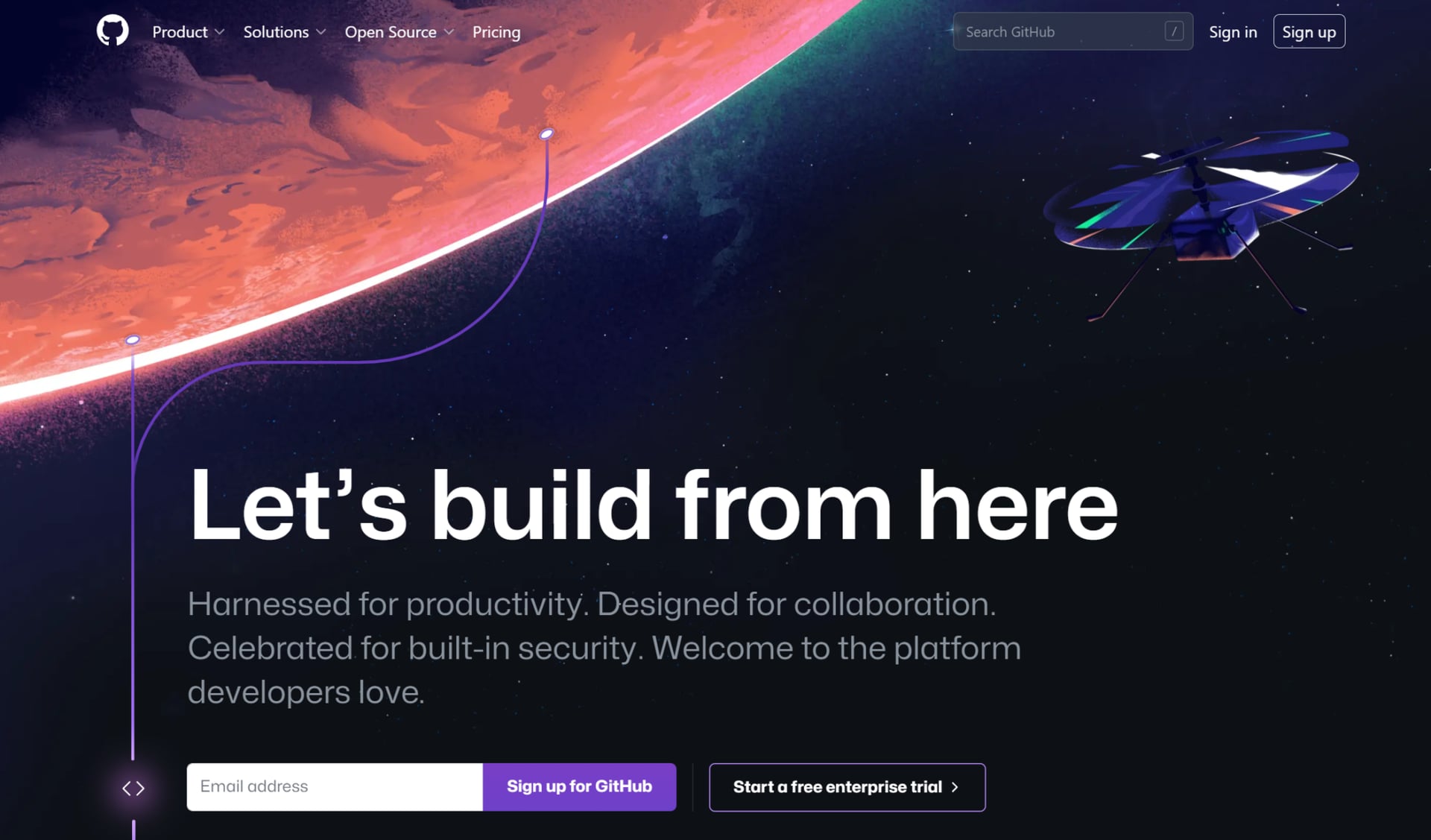 Pantalla de inicio de Github: Construyamos desde aquí
