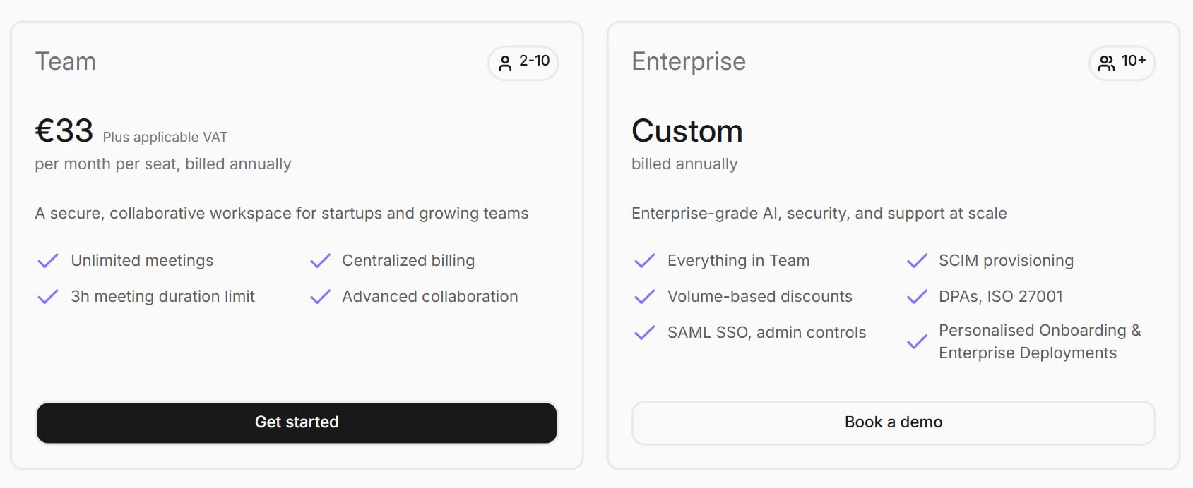 Jamie's Team pricing plans
