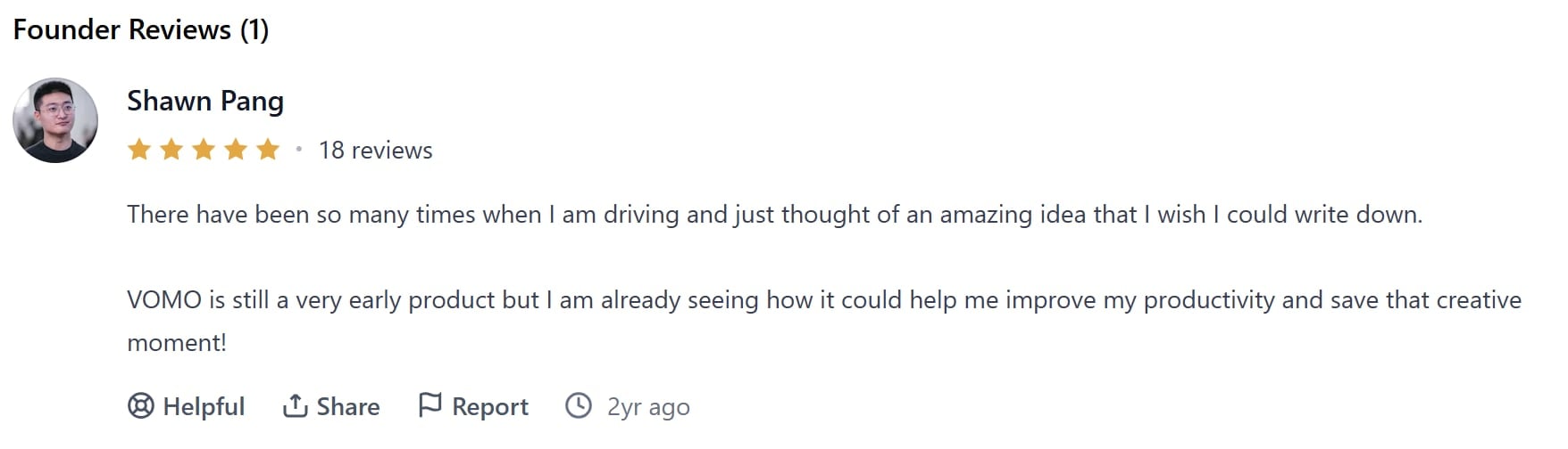 Vomo AI has one review on ProductHunt, from two years ago.