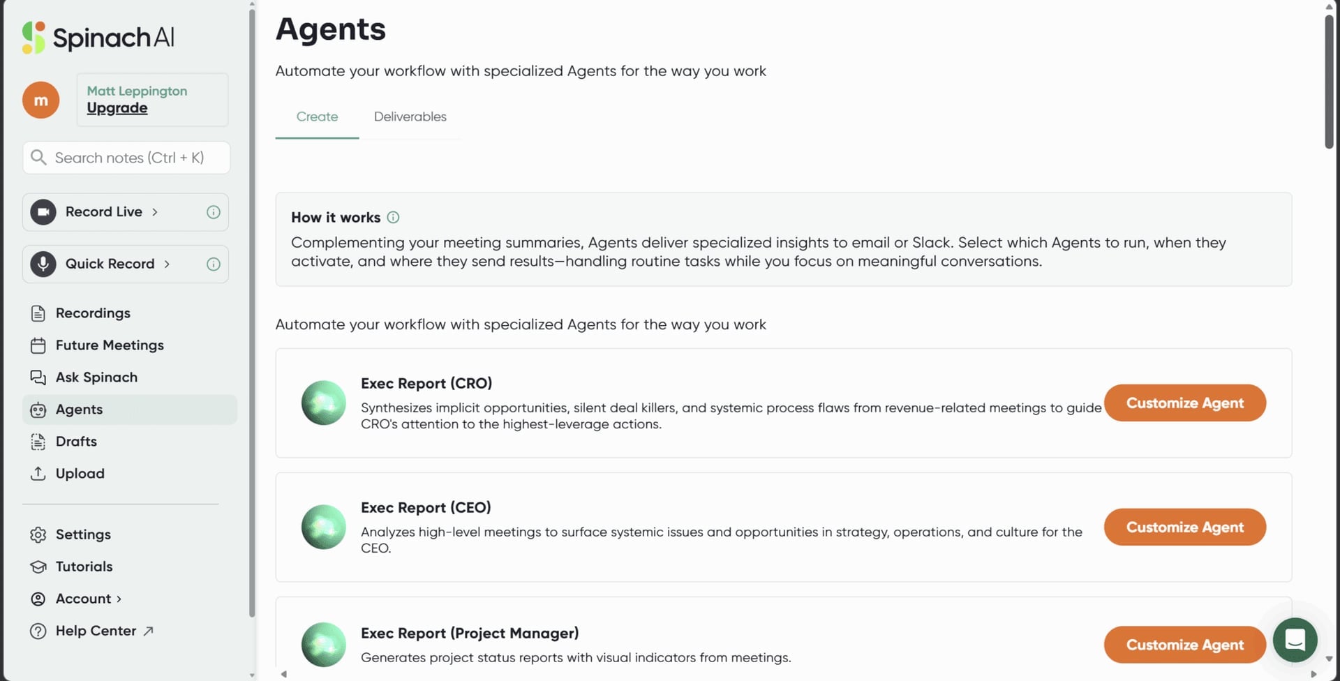 Spinach AI's Agents feature