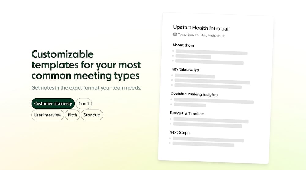 Granola customizable meeting templates