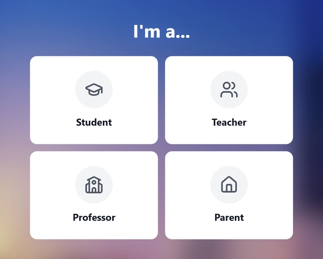 StudyFetch's onboarding: are you a student, teacher, professor, or parent?
