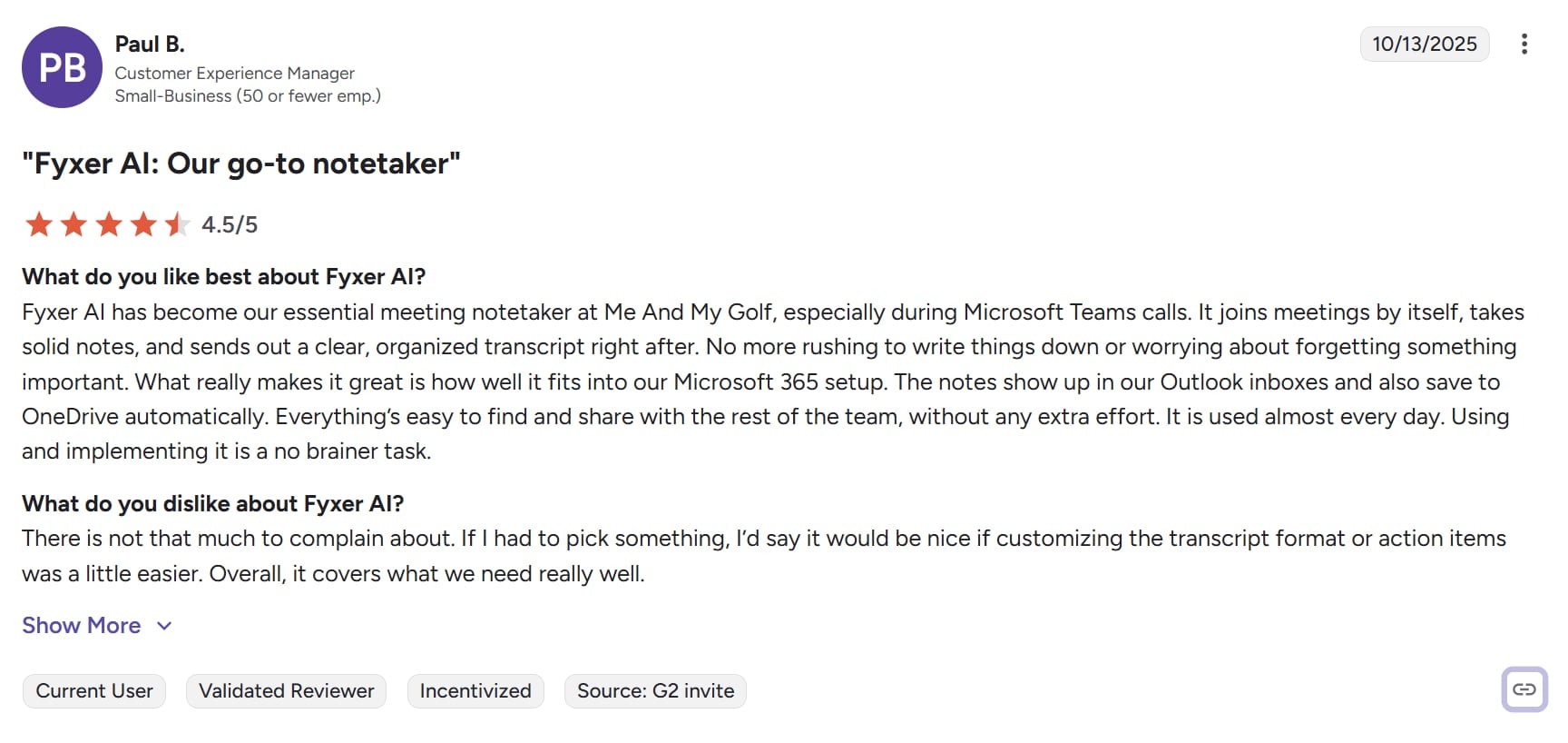 Paul's review of Fyxer.ai on G2