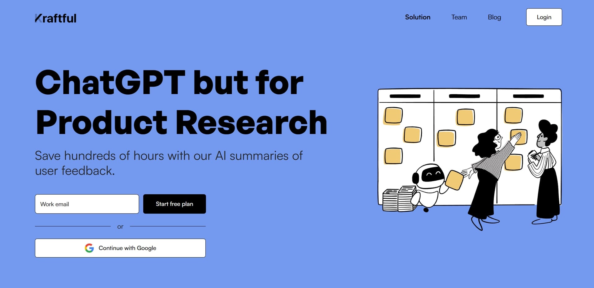 La página estrella de Kraftful: un software de análisis de las opiniones de los clientes que integra profundamente la IA