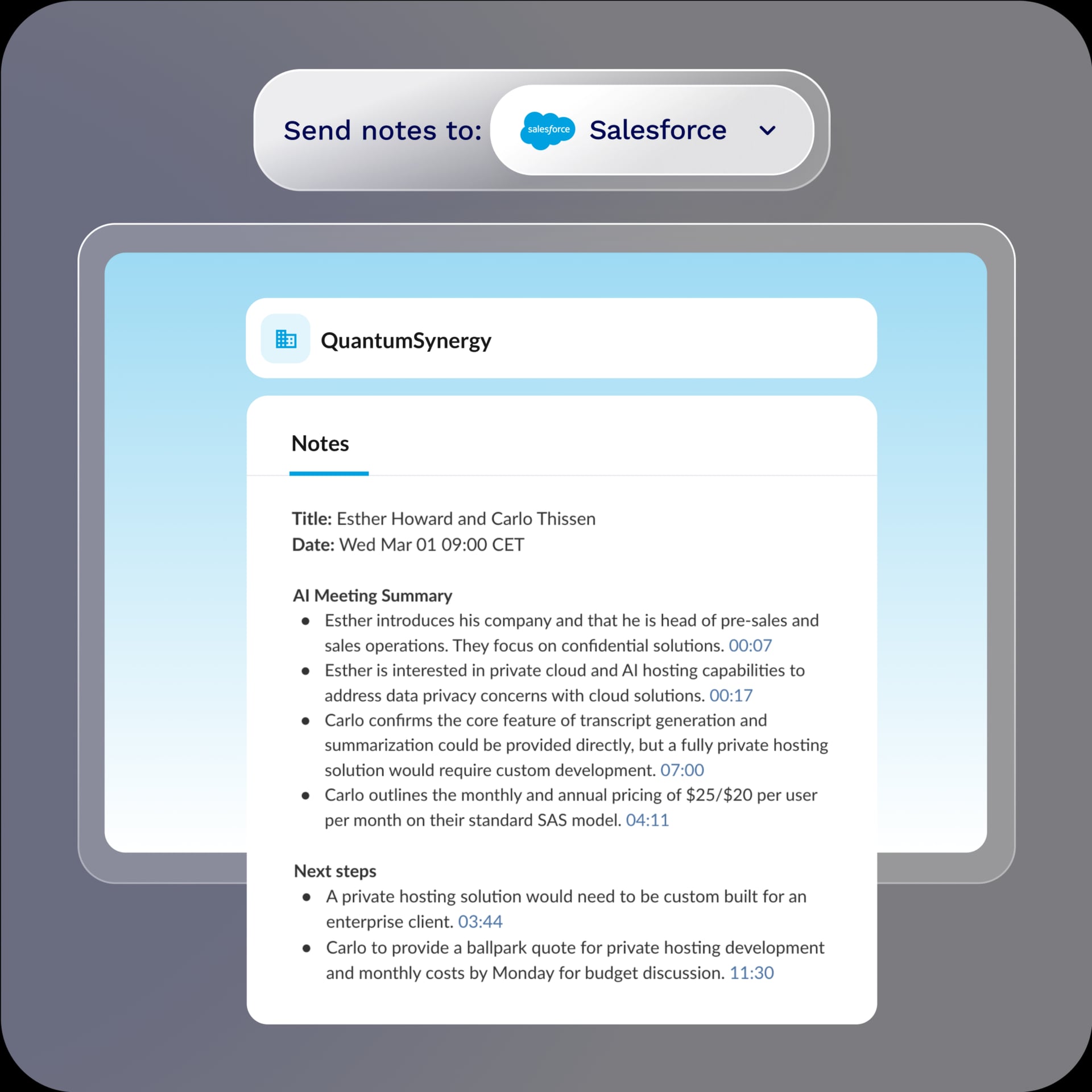 Send notes to CRM