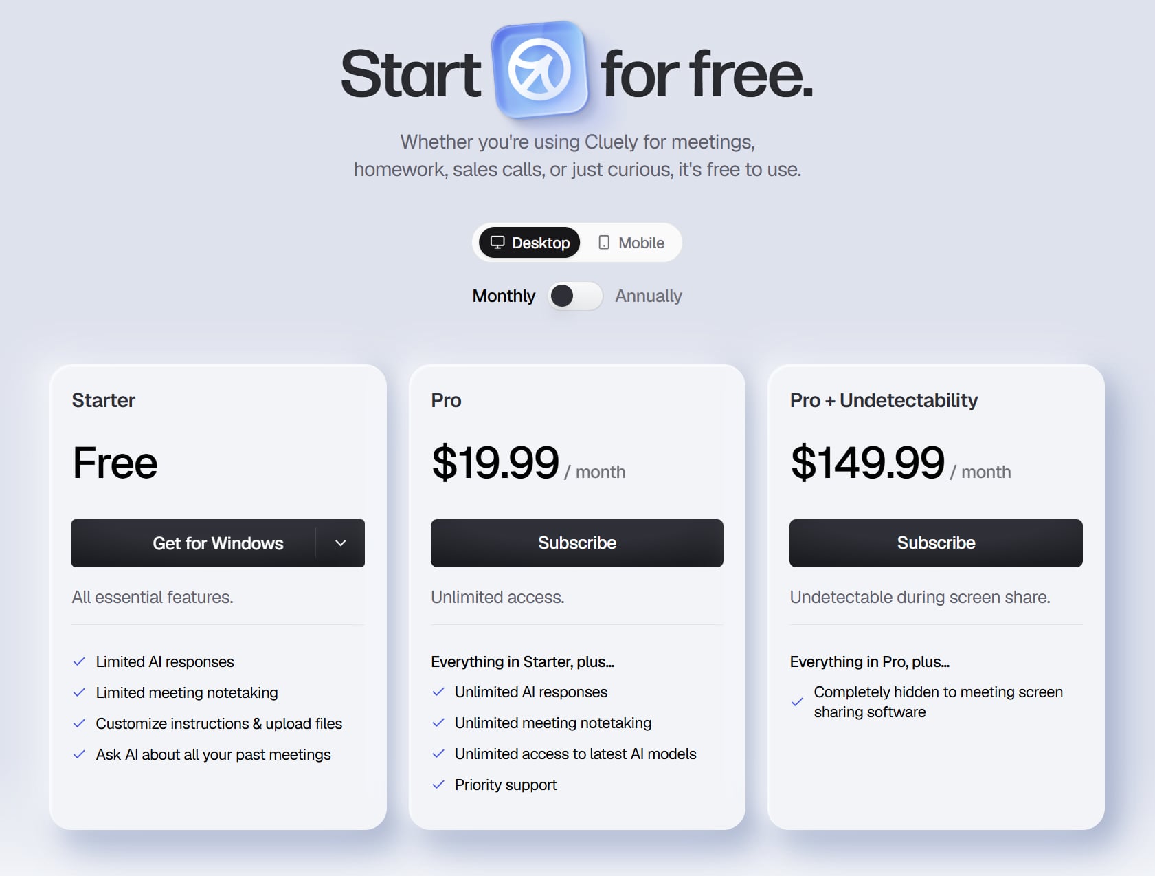 Cluely Pricing as of June 2026