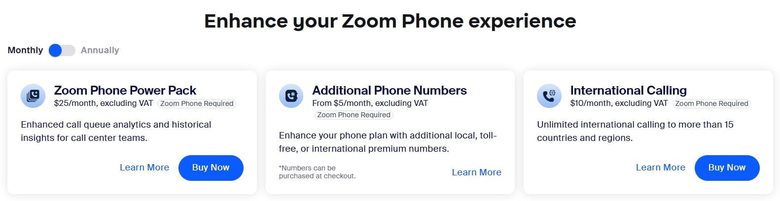 Zoom Phone add-on prices