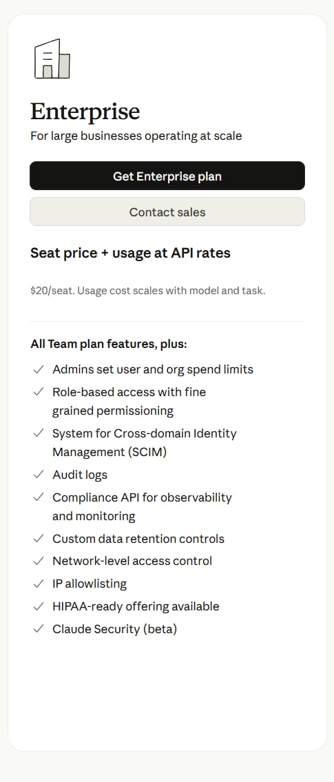 Claude Enterprise Pricing as of July 2026