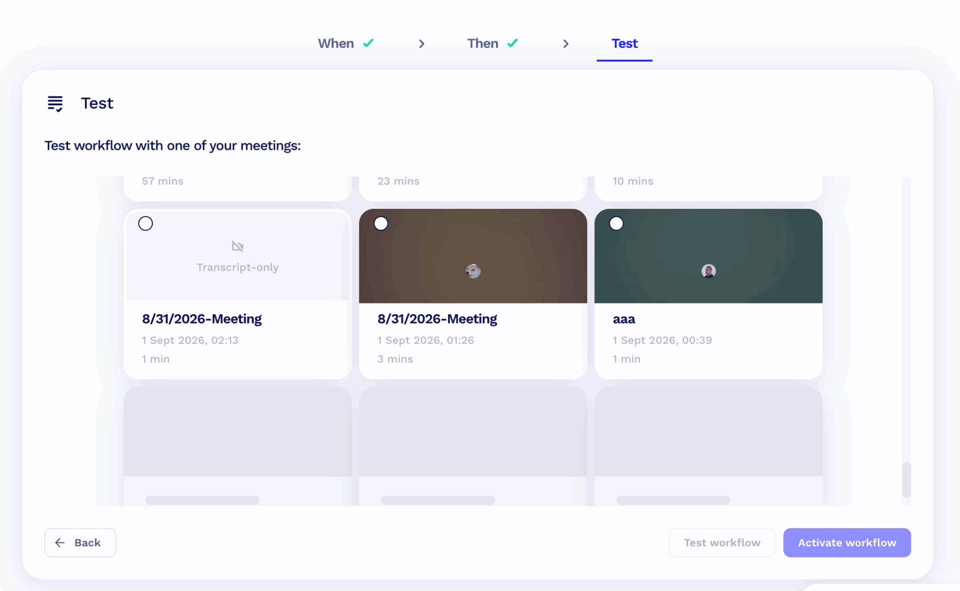 tl;dv Slack workflow with an existing meeting