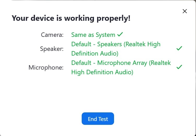 Your Zoom test is complete