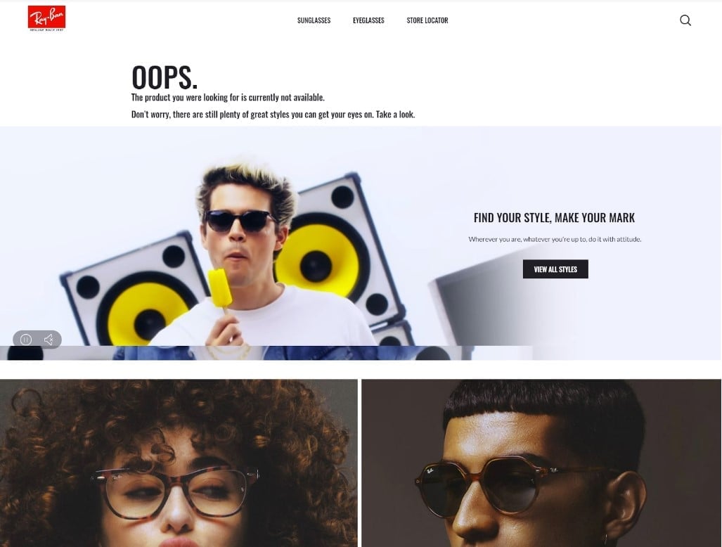 Capture d'écran prise sur le site officiel de Ray-Ban
